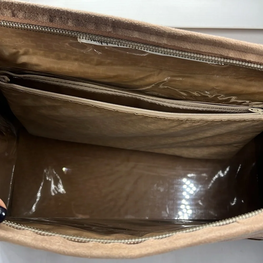 Hartmann Luggage Large Structured Tan Suede Zip Top Shoulder Travel Bag